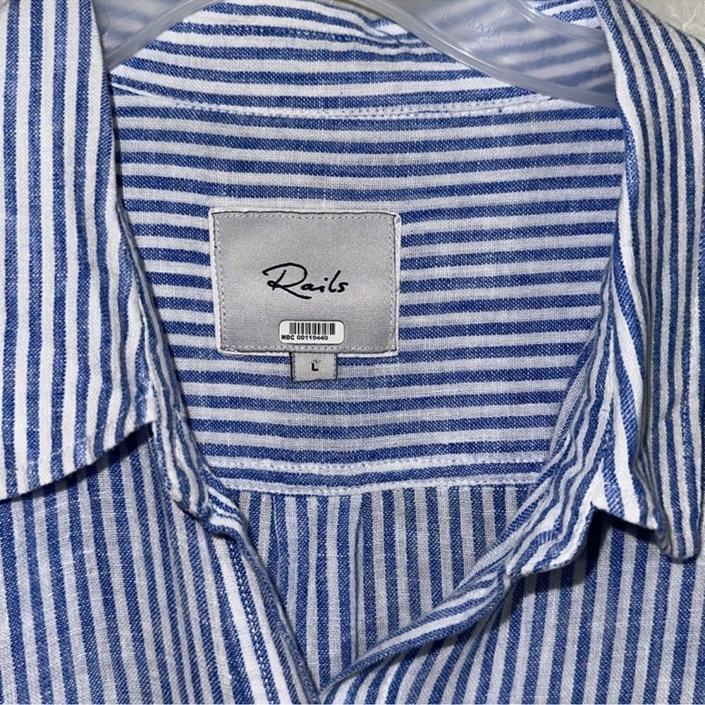 Rails L Charli Blue White Vertical Stripes Yellow Green Embroidered Roses Shirt - Picture 10 of 15